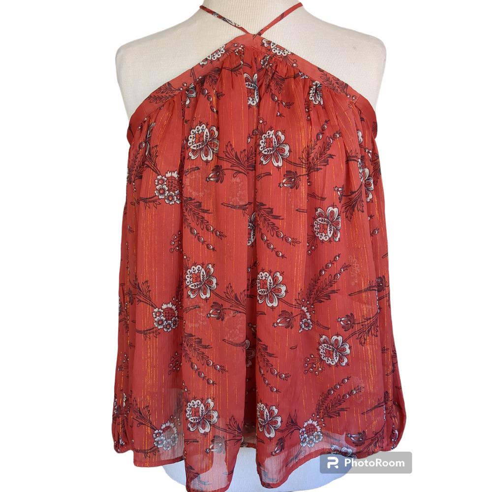 NWT Small Ann Taylor burnt orange shimmer spaghetti strap women's top blouse #4